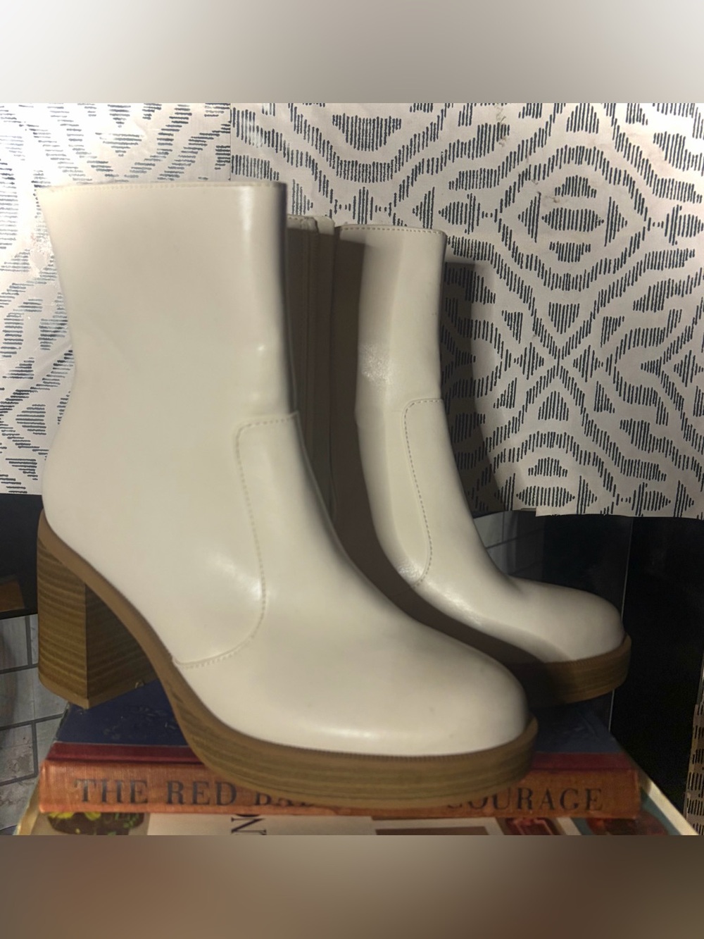 Universal Thread Cream Platform Ankle Boots with Wood-Effect Heel